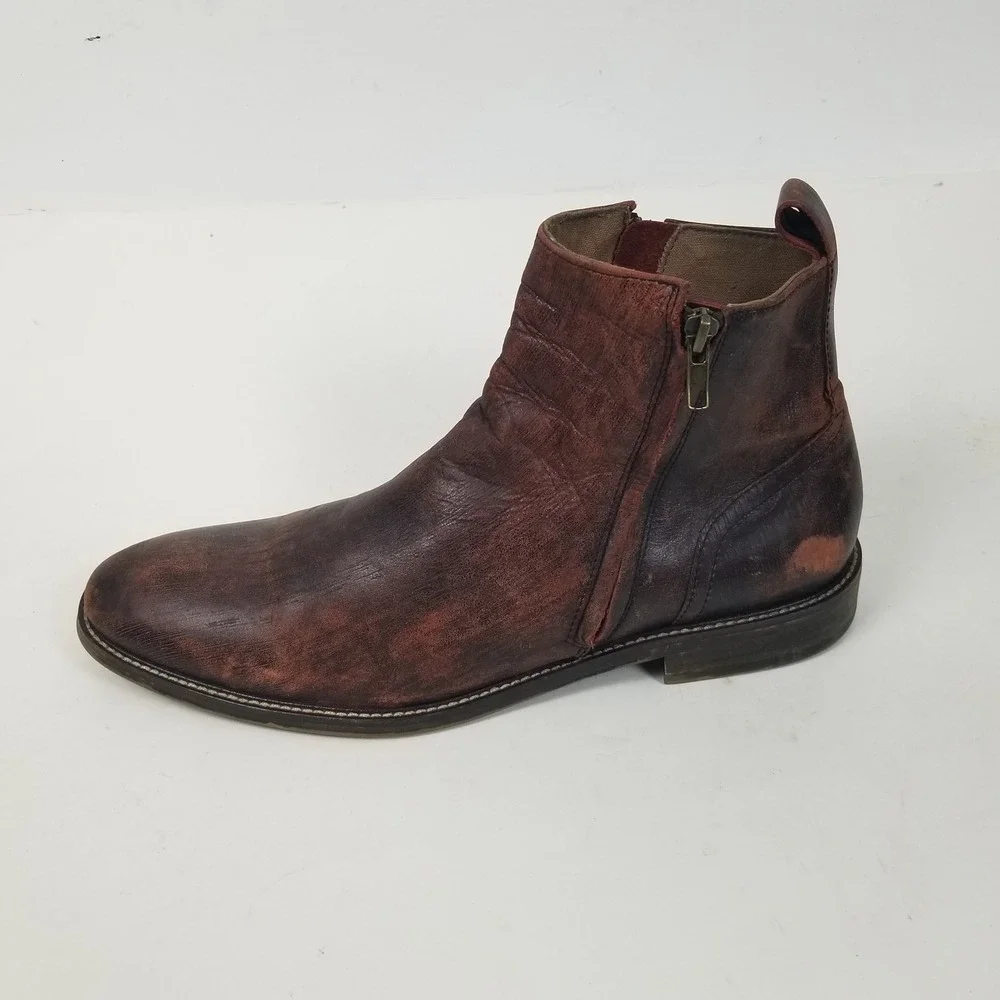 Aston Grey Boots Mens 12 Brown Helani Ankle Zip Distressed Leather Dress Casual